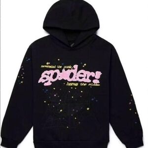 Kids Black Graphic Hoodie with Spider Design